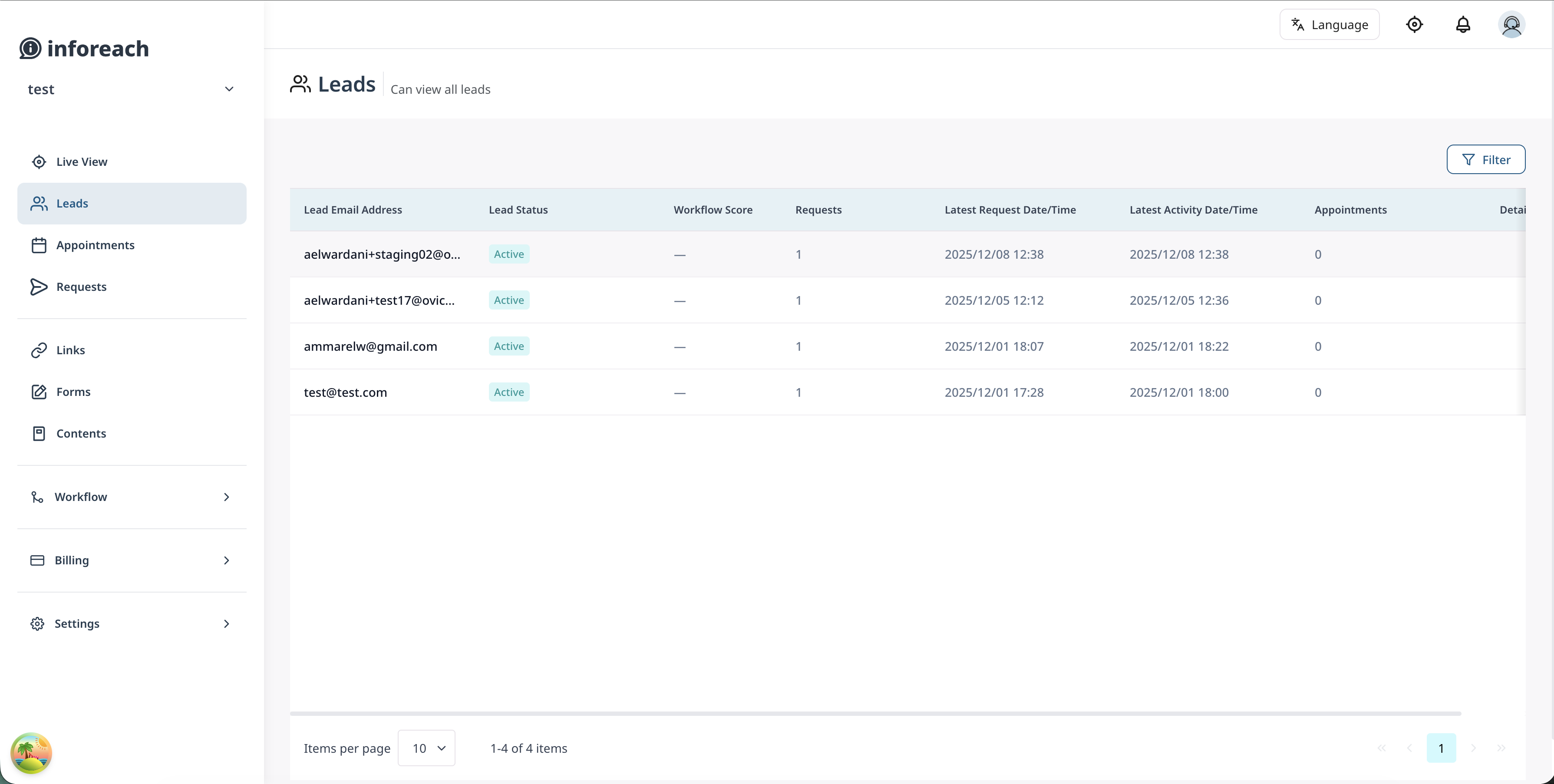 Leads tracking dashboard