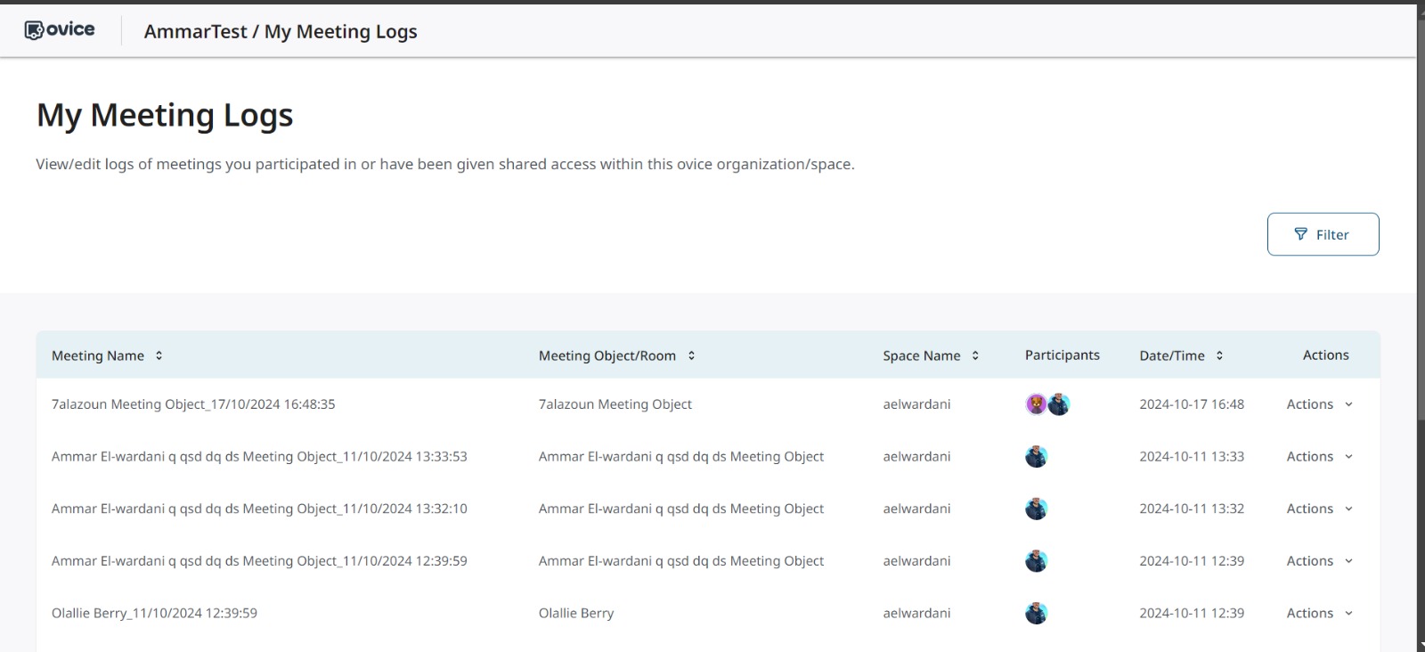 User-facing meeting logs