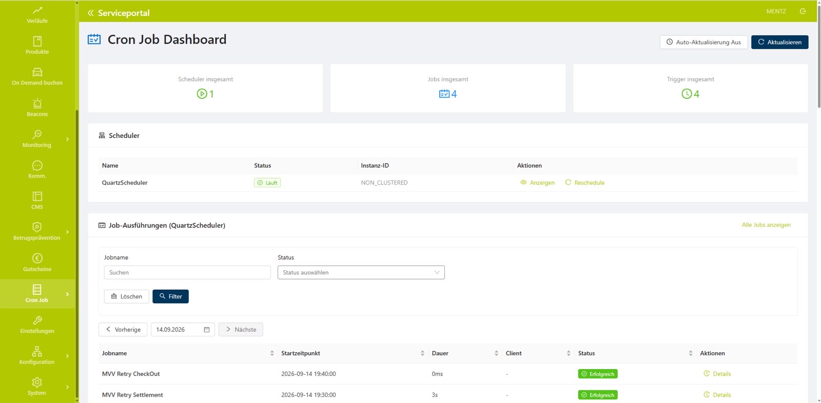 Admin cron job panel