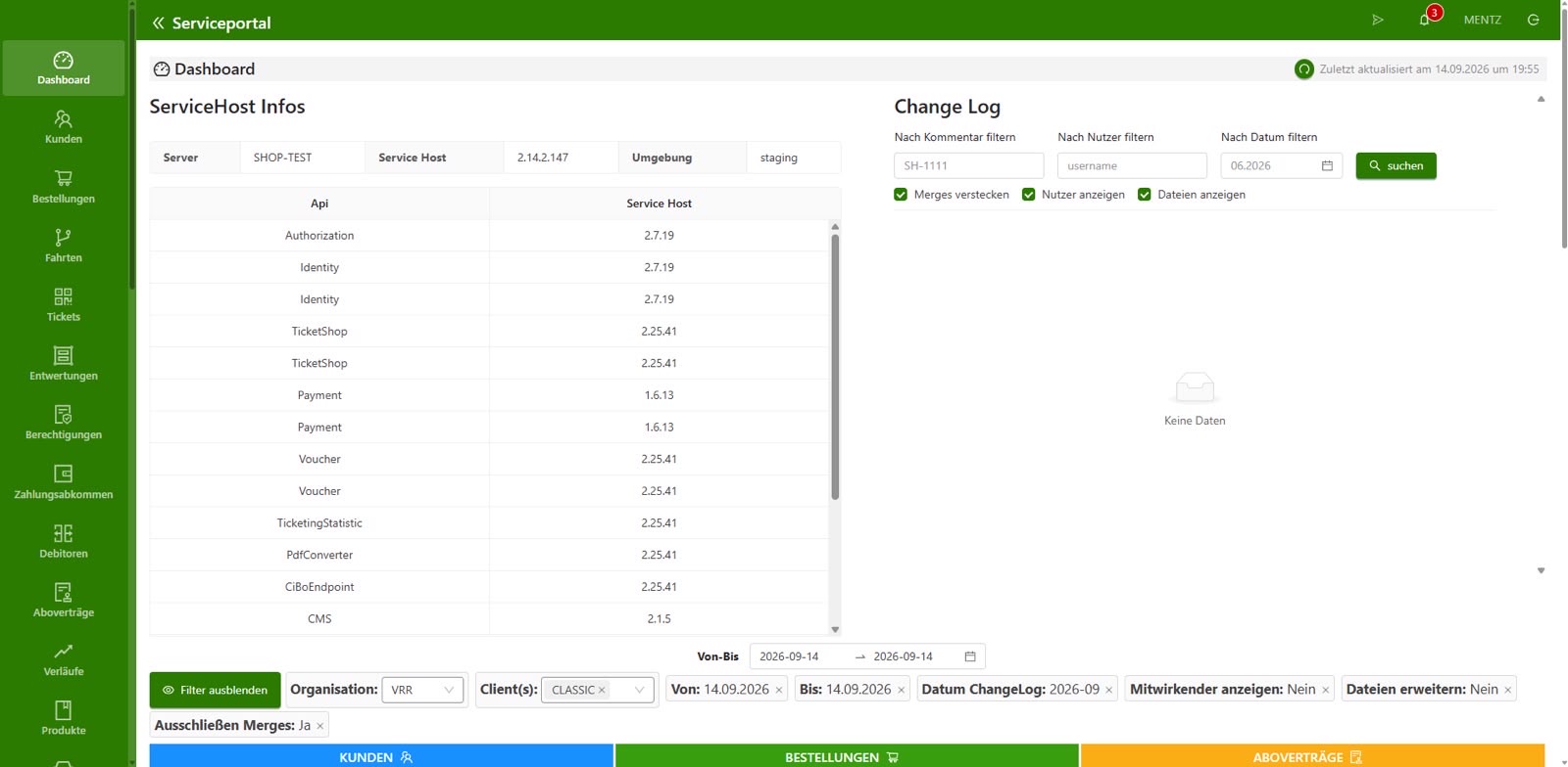 Admin service portal interface