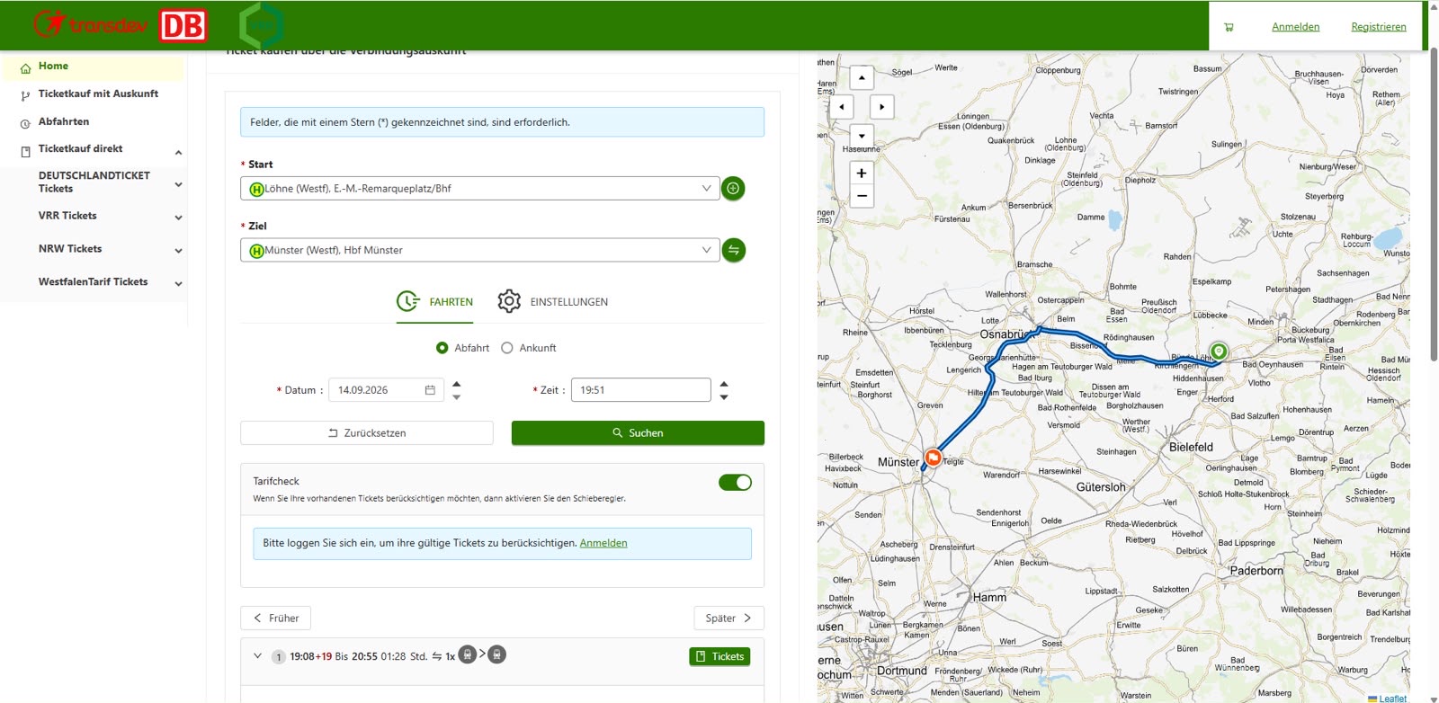 Book journey trip screen