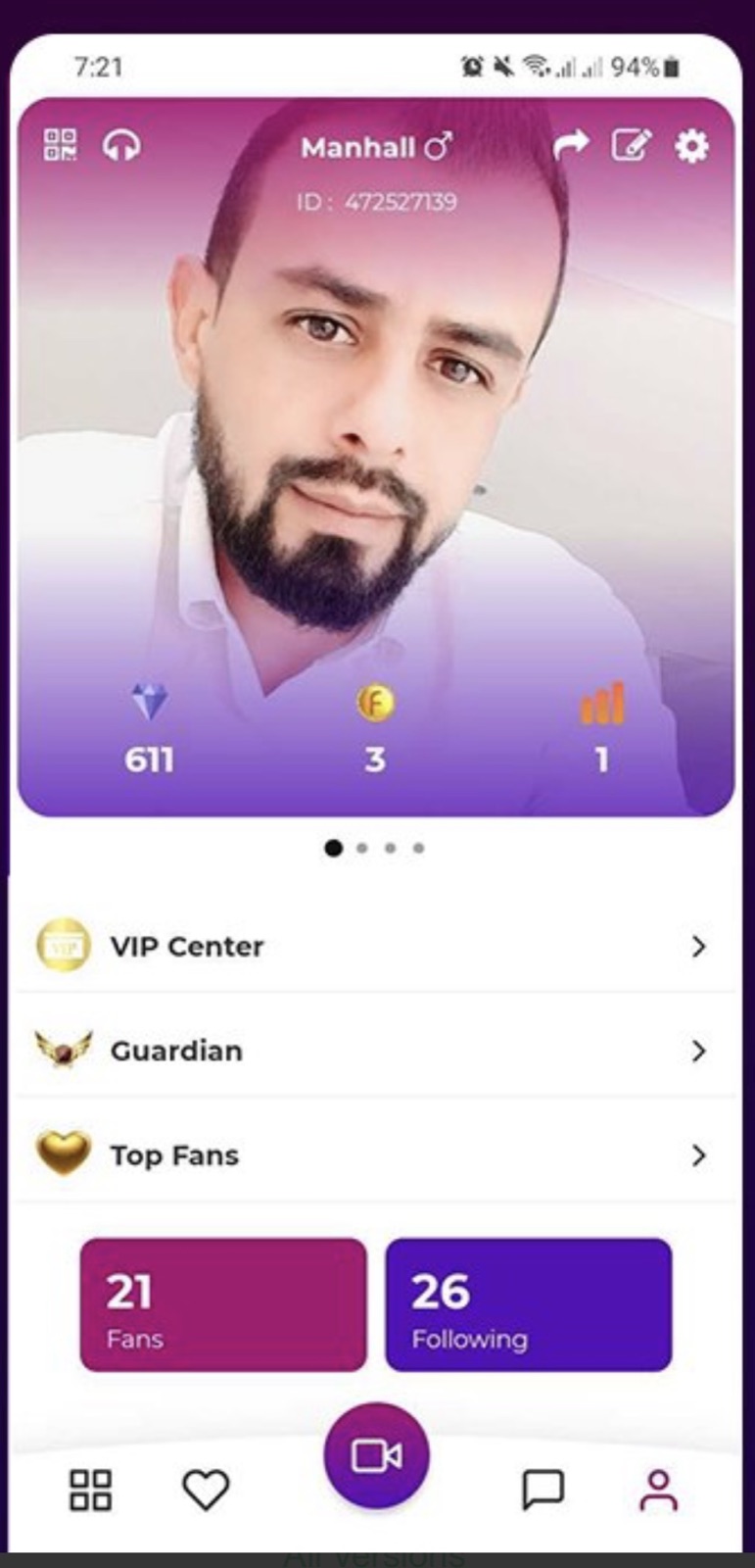 Profile screen