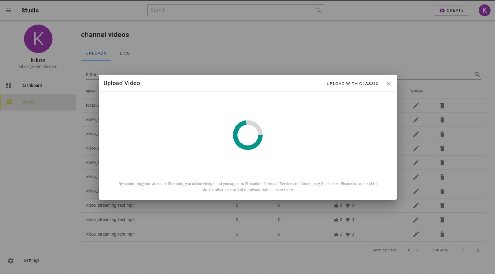 Upload processing state